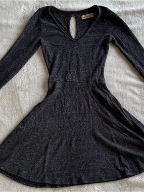 Hollister Charcoal Long Sleeve Fit-and-Flare Knit Dress